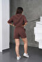 Women's Brown Comfortable Fit Zippered Sweat Shorts Summer Set - 7
