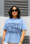 Women's Blue Oversize Printed Cotton Crew Neck T-Shirt