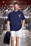 Exotic Men's 100% Organic Cotton Printed Detailed Comfortable Fit Navy Blue T-Shirt - 3