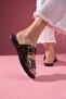 Vesper Brown Patent Leather Gold Buckle Trok Studded Double Strap Slippers - 4