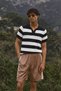 Men's Oversize Thick Knitted Polo Collar Knitwear Mesh T-Shirt Striped Vintage Summer Casual Fit