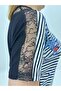 Plus Size Wide Collar Back Transparent Lace Low-Cut Striped Stone Embroidered Printed Women's Blouse - 5