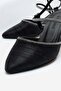 Champagne Heeled, Stoned, Pointed-Toe Heeled Sandals Black - 3