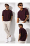 Men's Short Sleeve Ribbed Half Button Closure Polo Collar T-Shirt 26001 - 2
