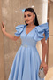 Taffeta Fabric Shoulder Ruffle Midi Dress - Baby Blue - 4