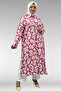68045 Plus Size Mango Tunic with Curled Sleeves - Leaf Pattern Pink
