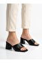 Women's Black Buckle Detailed Thick Heeled Slippers - 2