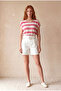 Women's Regular Fit Crew Neck Short Sleeve Ecru / Fuchsia Striped Viscose / Elastane T-Shirt Wilda - 4