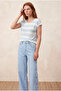 Women's Regular Fit Crew Neck Short Sleeve Ecru / Ice Blue Striped Viscose / Elastane T-Shirt Wilda - 5
