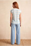 Women's Regular Fit Crew Neck Short Sleeve Ecru / Ice Blue Striped Viscose / Elastane T-Shirt Wilda - 3