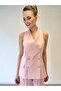 Stylish Gold Button Detailed Shawl Collar Vest and Powder Pink Trouser Set - 3