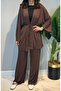 Kadriye Baştürk Modal Cupra Wide Pleated Pants Midi Abaya Set 412 Brown - 2