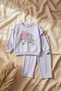 Girl's Kind Nature Printed Ruffle Detailed Lilac Tracksuit Set - Cotton Comfortable Cut Two-Piece Set - 2