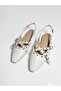 Women's White Open-Back Cross-Strapped Ballerinas with Gold Buckle - 6