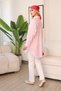 Pink and White Striped Hijab Compatible Women's Oversize Long Tunic Shirt Loose Comfortable Stylish Set - 7