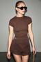 Gloom women's soft and flexible fabric bicycle collar crop brown t-shirt - 3
