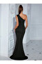 Women's One-Shoulder Deep Slit Long Imported Crepe Dress - 4
