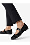 120-Day Women's Black Flat Shoes with Adjustable Buckle, Single Strap, Short Heel, Blunt Toe, and Silver Stone Embellishments. - 2