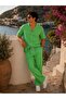 Comfortable Fit, Cotton Linen, Breathable, Non-Sticking, Stuffed Collar Shirt, Tie-Up Pants Set