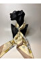 Chain Rope and Rose Patterned Double-Sided Scarf with Gold Ring Detail (70X70 cm) - 4