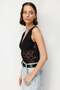 2099 Women's Transparent Lace V-Neck Strap Blouse Black - 5
