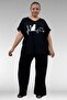 67804 Large Size Combed Cotton Pajama Set with Side Slits - Black
