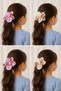Set of 4 Cherry Patterned Satin Flower Hair Clips – Elastic Clip with Pearl Detail, Hair Accessory for Girls & Young Girls