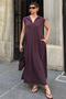 Burgundy Polo Collar Low Sleeve Pocketed Flared Women's Modal Dress