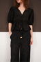 Front Tie Embroidered Voile Blouse - Black |   D2820 - 4