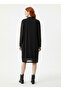 Women's Black Half Turtleneck Tulle Sleeve Midi Dress - 2