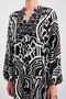 Women's V-Neck Gathered Waist Patterned Viscose Black and White Hijab Dress - 4