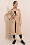 Women's Double-Breasted Collared Belted Mink Trench Coat - 5
