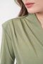 Women's Double-Breasted Collar, Gathered Waist, Shoulder Padded, Green Blouse - 4