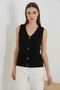 Women's V-Neck Buttoned Knitwear Black Vest - 3