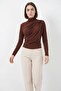 Women's Turtleneck Gathered Light Brown Blouse - 3