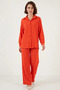 Women's Shirt Collar Oversize Orange Two-Piece Set