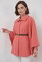Women's Shirt Collar Belted Cotton Salmon Poncho - 4