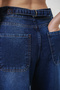 Women's High Waist Wide Leg Cotton Navy Blue Trousers - 5