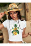 Women's Pineapple and Banana Printed Bayb Tee Crop - 4