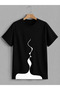 Unisex Oversize T-Shirt Black Line Printed 100% Cotton T-Shirt Comfortable Fit