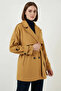 Women's Belted Collar Belted Oversize Cotton Mustard Coat - 6