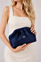 Women's Navy Blue Satin Soft Faux Leather Strap Clutch Evening Bag / Portfolio Casual - 3