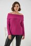 Women's Boat Neck Open Shoulder Oversize Knitwear Dark Pink Sweater - 2