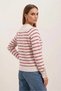 Women's Round Neck Buttoned Striped Fuchsia Sweater - 5