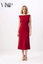 Women's Midi Length Boat Neck Sleeveless Lined Stretchy Woven Dress Slit Elegant Casual Comfortable Modern - 4