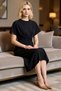 Women's Plus Size 100% Cotton Midi Pencil Dress Tie Detail Crew Neck Short Sleeve Bodycon - 3
