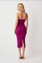Women's Bodycon Midi Evening Dress, Square Collar, Thick Straps, Stone Detailed, Cocktail, Night, Daily Wear - 5