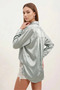 Women's Oversize Cut Satin Green Shirt - 5