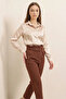 Women's Draped Satin Beige Shirt - 3
