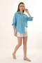Women's Long Sleeve Basic Oversize Cotton Dark Blue Shirt - 2